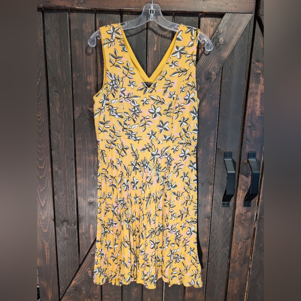 Banana Republic Yellow Floral Midi Dress, Size 6